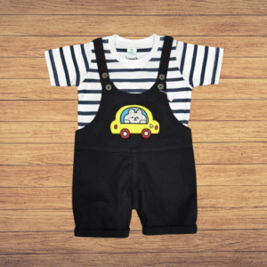 Black & White with Navy Blue Stripes Romper