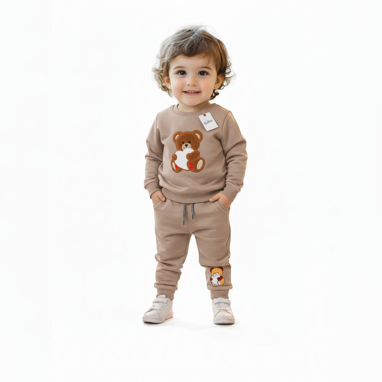 kids sweatshirt set beige
